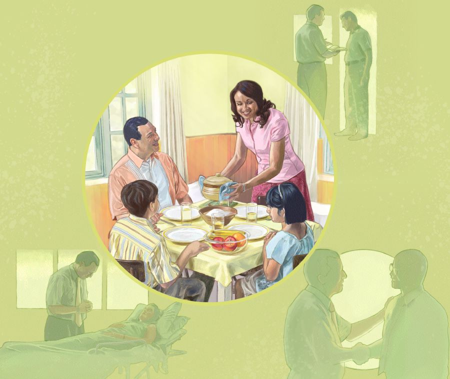 Kristitty luottaa Jehovan apuun, kun hän huolehtii itsestään ja perheestään ja auttaa toisia