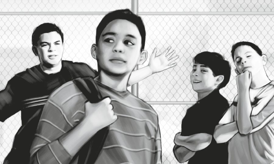 Poika kävelee pois, kun toiset pojat yrittävät aloittaa tappelun