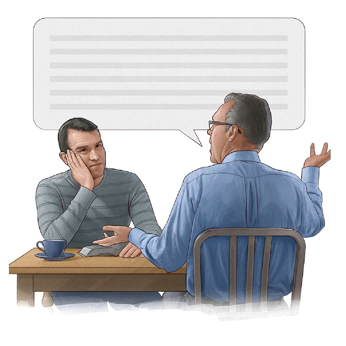 Veli puhuu tutkisteluoppilaalle liikaa