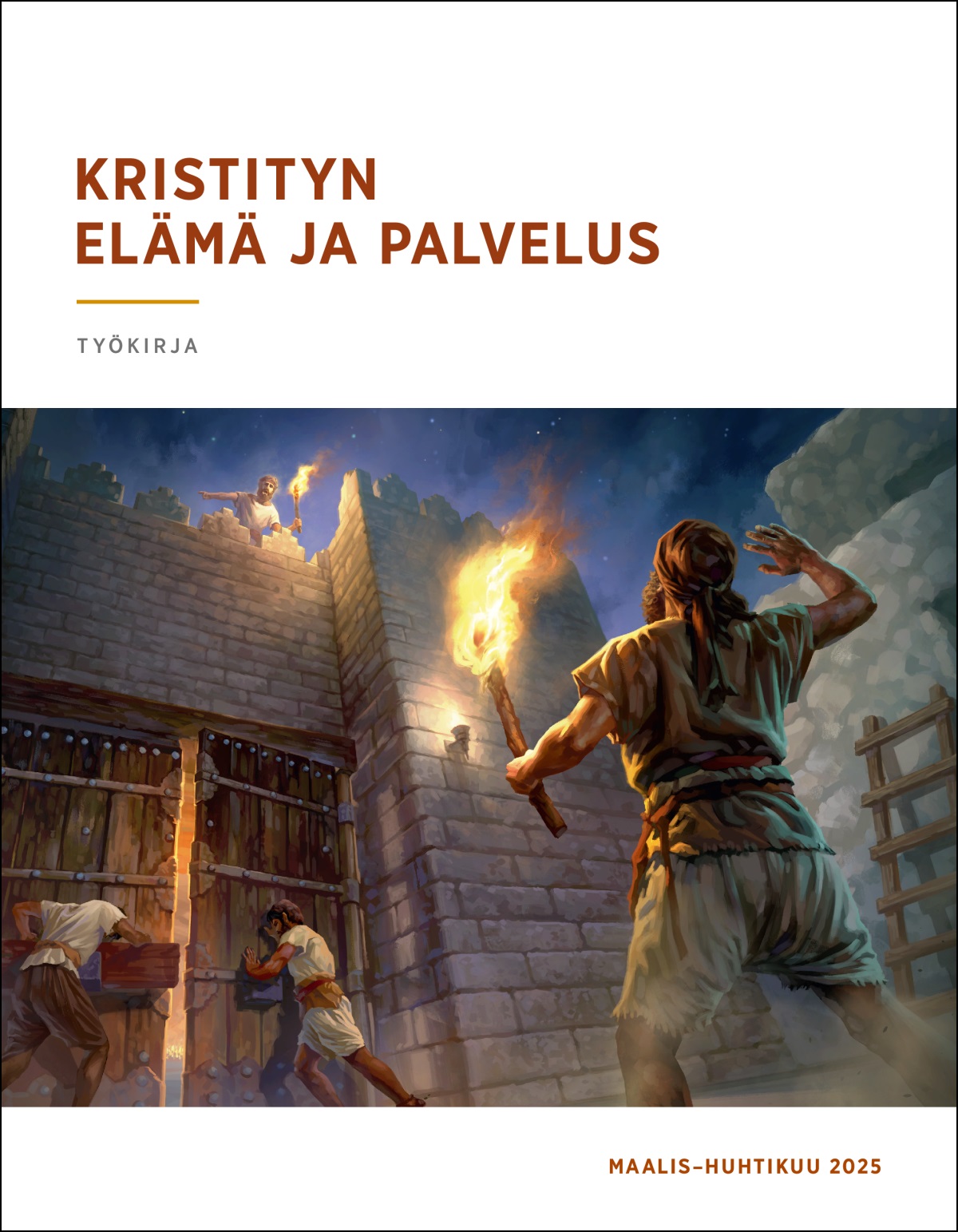 Tähystyspaikalla seisova vartiomies ohjeistaa alapuolella olevia portinvartijoita sulkemaan kaupungin portit.