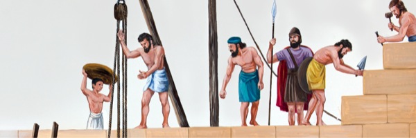 Osa israelilaisista rakentaa uudelleen Jerusalemin muureja samalla kun osa heistä on vartiossa