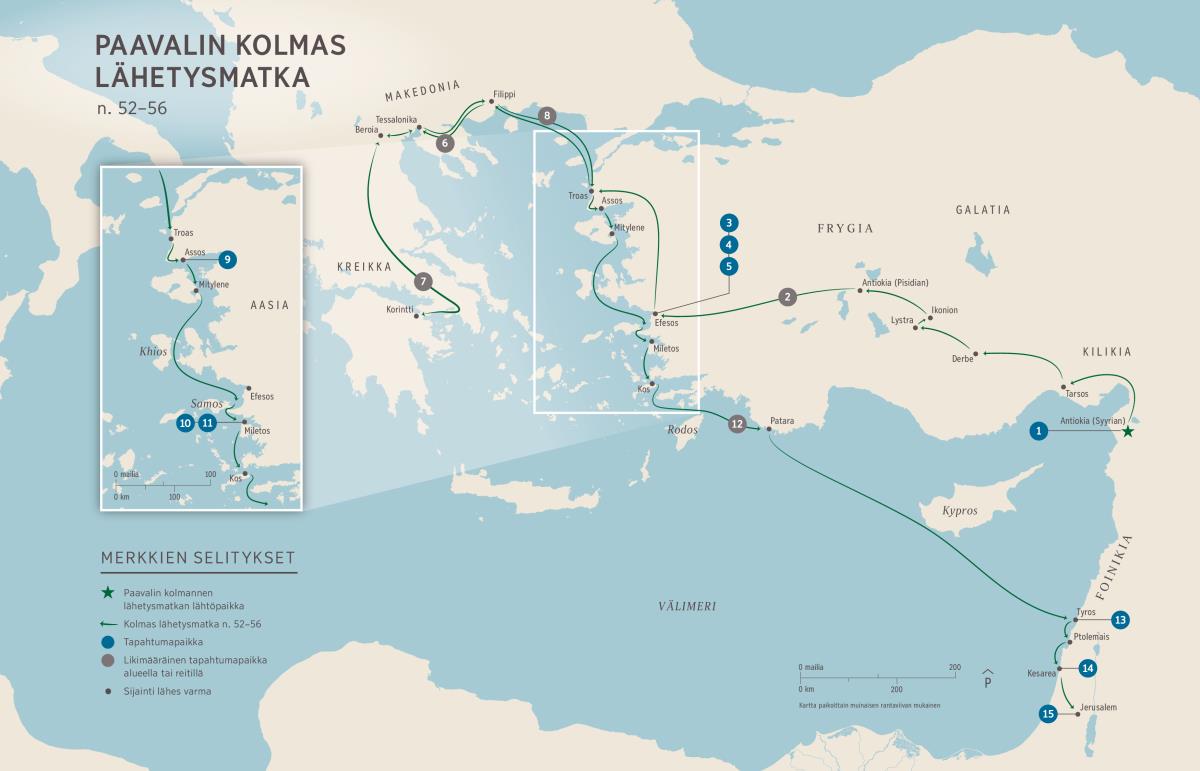 Apostolien teot – Paavalin kolmas lähetysmatka (Ap 18:23–21:17) noin vuosina 52–56