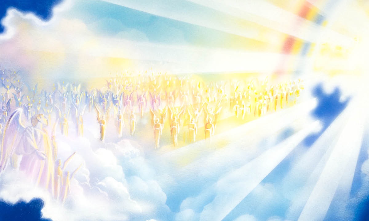 Henkiluomuksia Jehovan valtaistuimen edessä