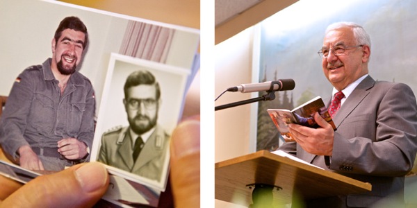 Jürgen Saksan armeijan upseerina ja nykyään seurakunnan vanhimpana