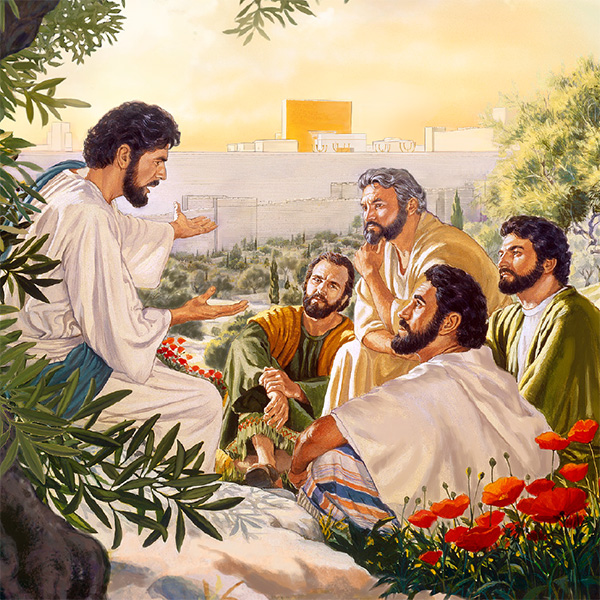 Jeesus keskustelee joidenkin apostoliensa kanssa Öljyvuorella