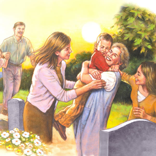 Ihmiset iloitsevat nähdessään jälleen toisensa ylösnousemuksessa.