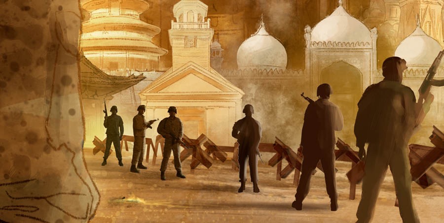 Aseistautuneet joukot tuhoavat uskonnollisia rakennuksia