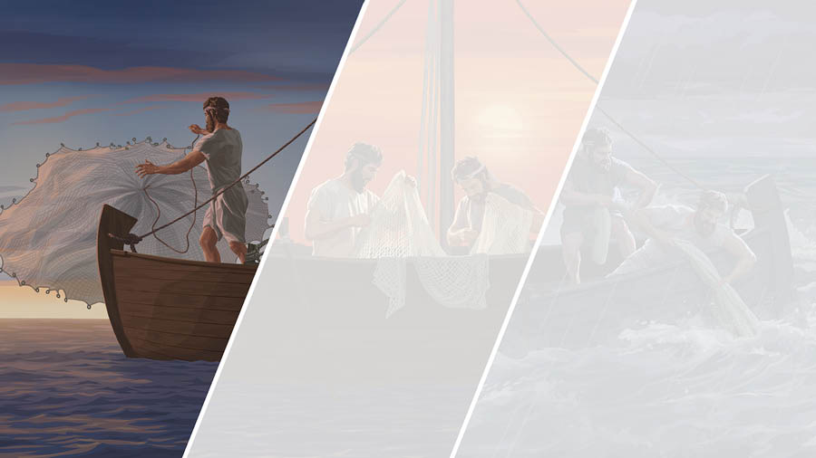 Kalastaja heittämässä verkkoa veteen varhain aamulla.