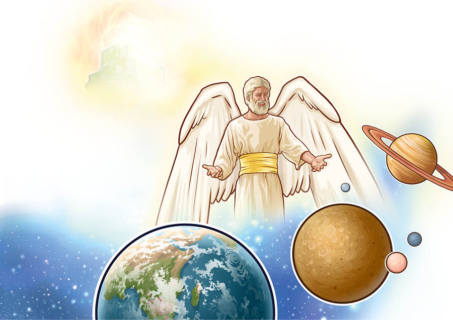 Jeesus on Isänsä Jehovan kanssa, kun taivasta ja maapalloa luodaan.