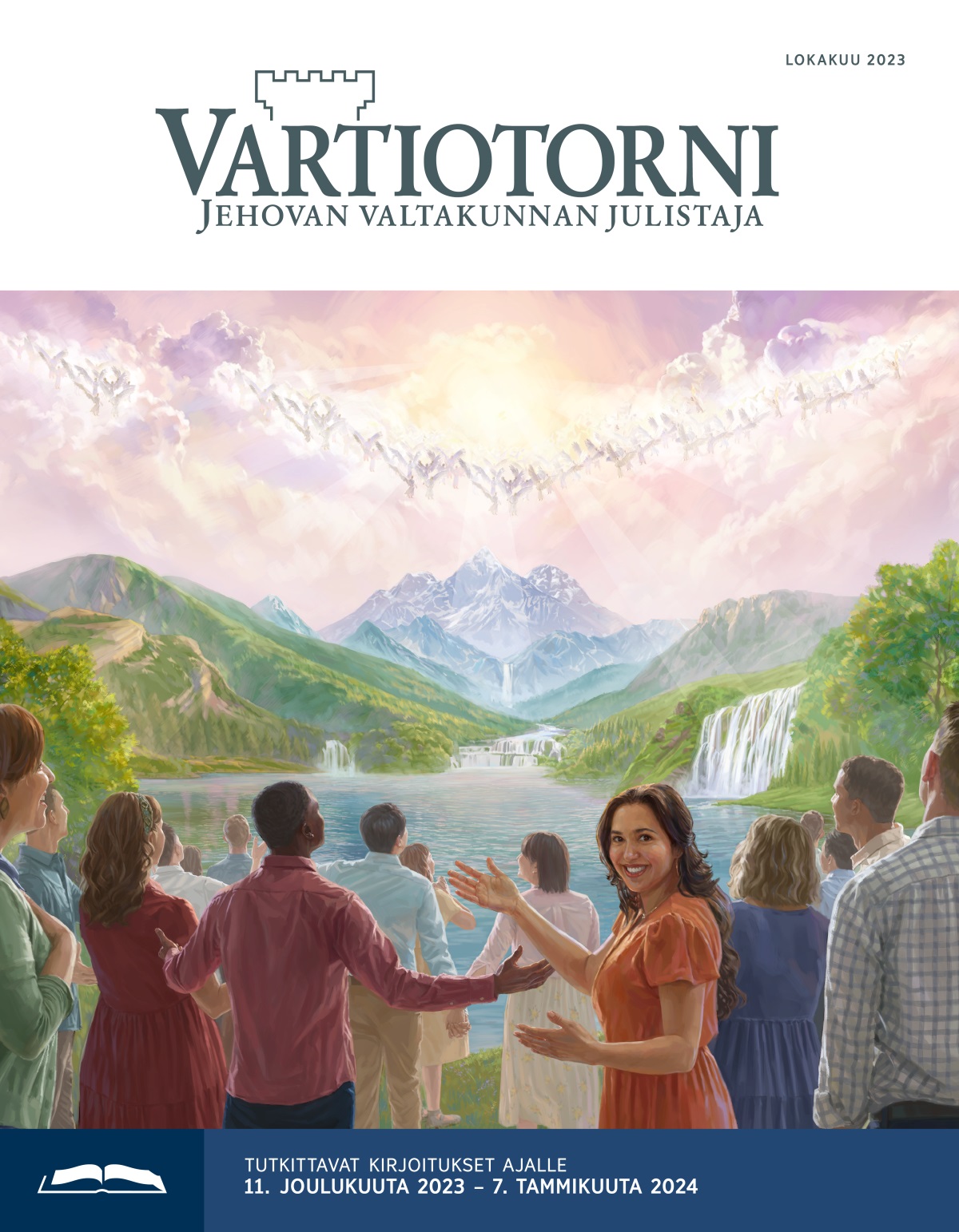 Enkelit taivaassa ja ihmiset paratiisissa maan päällä ylistävät Jehovaa.