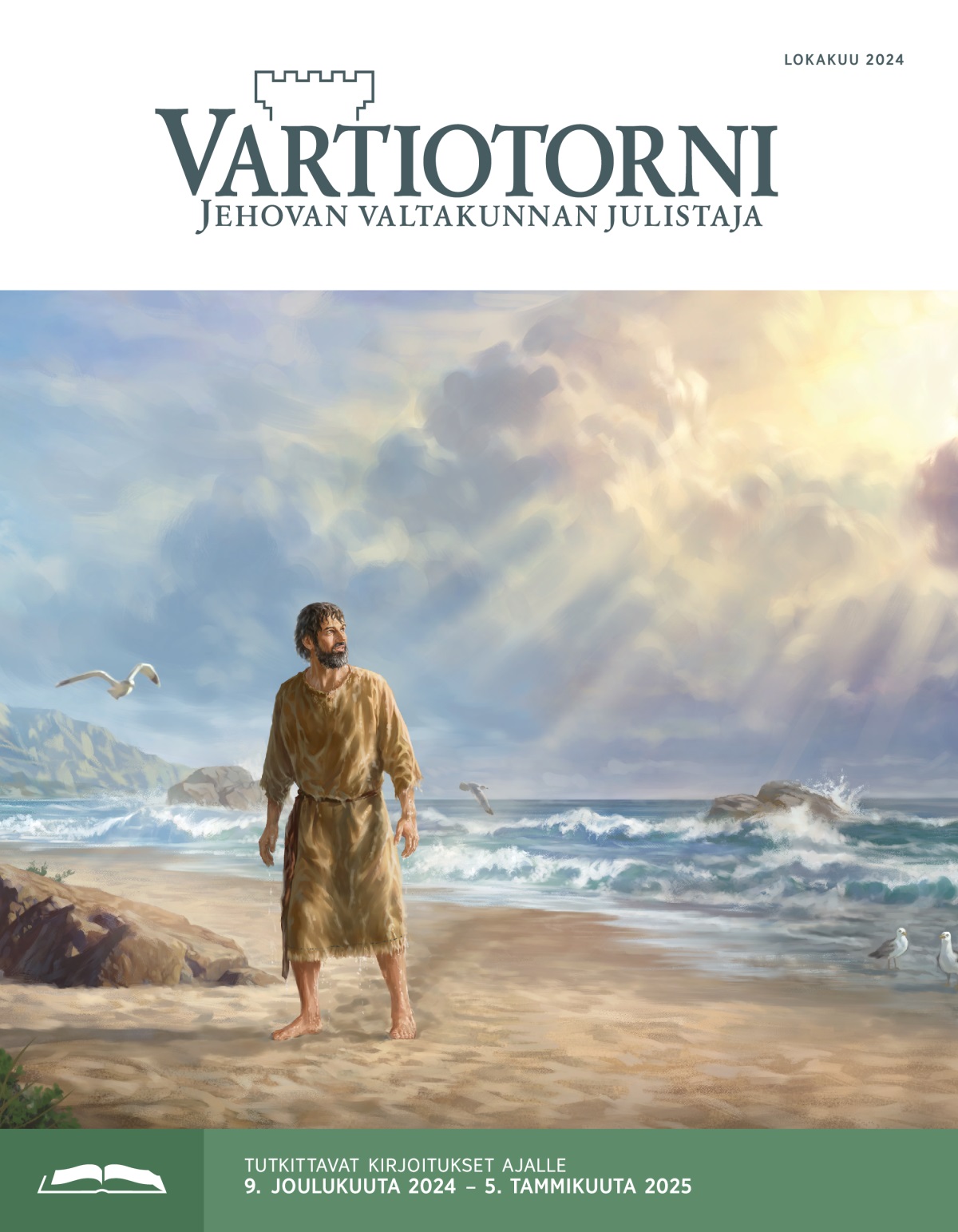 Joona seisoo meren rannalla ja katselee taivaalle. Hän on läpimärkä.