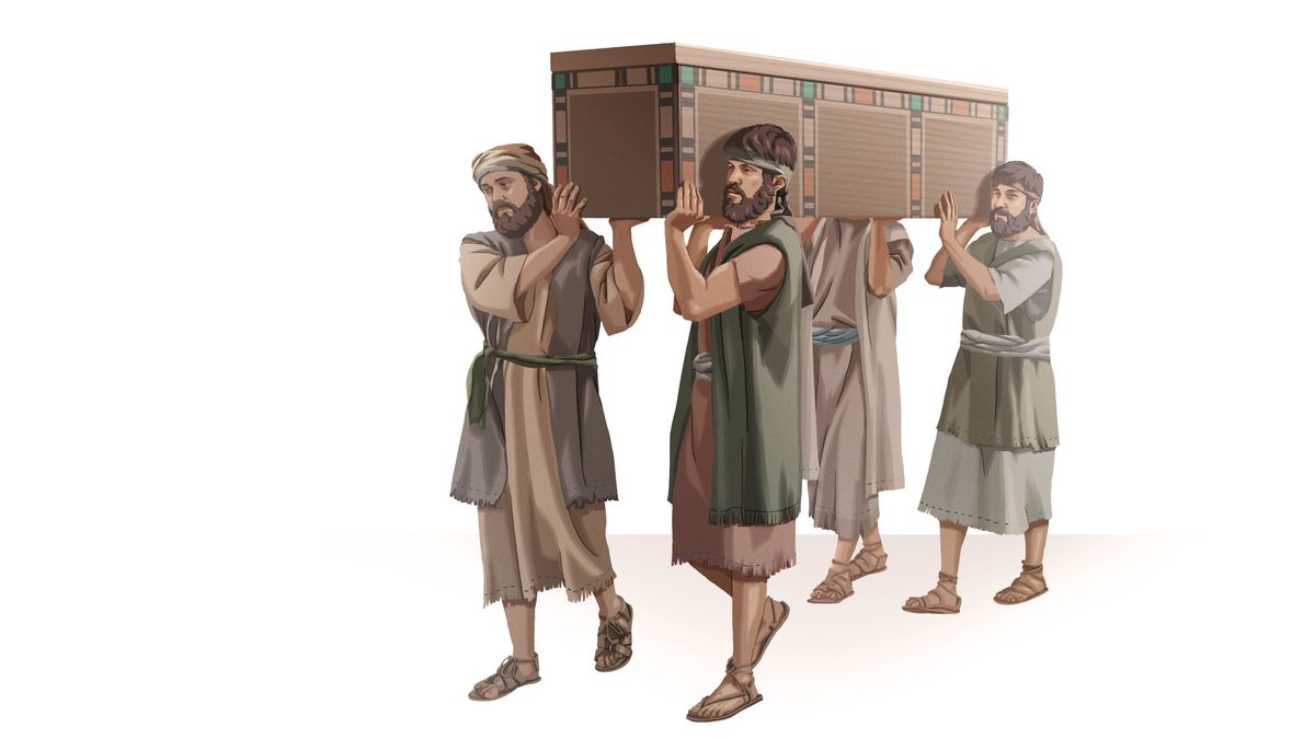 Israelilaismiehet kantavat arkkua, jonka sisällä Joosefin luut ovat. Arkkua ollaan viemässä Joosefin hautapaikkaan Luvatussa maassa.