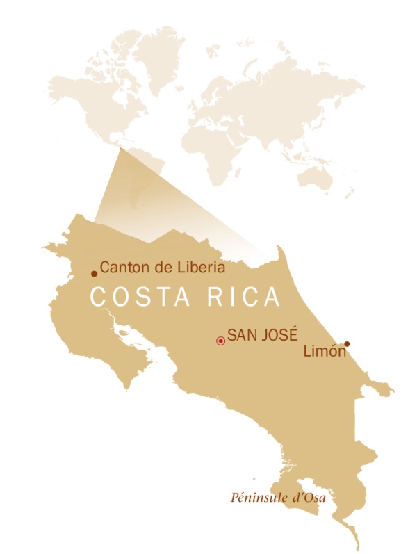 Une carte du monde montrant où se situe le Costa Rica