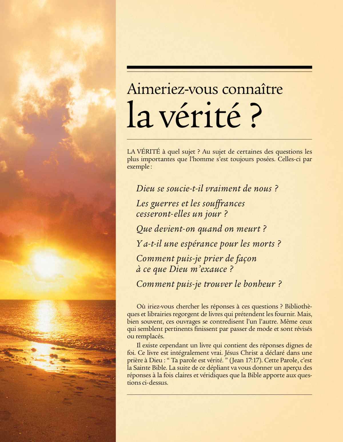 Couverture du tract Aimeriez-vous connaître la vérité ?