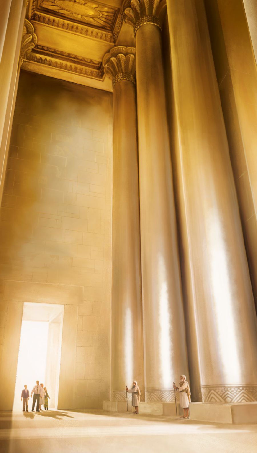 Des gens s’imaginent entrer par la porte du temple spirituel de la vision d’Ézékiel