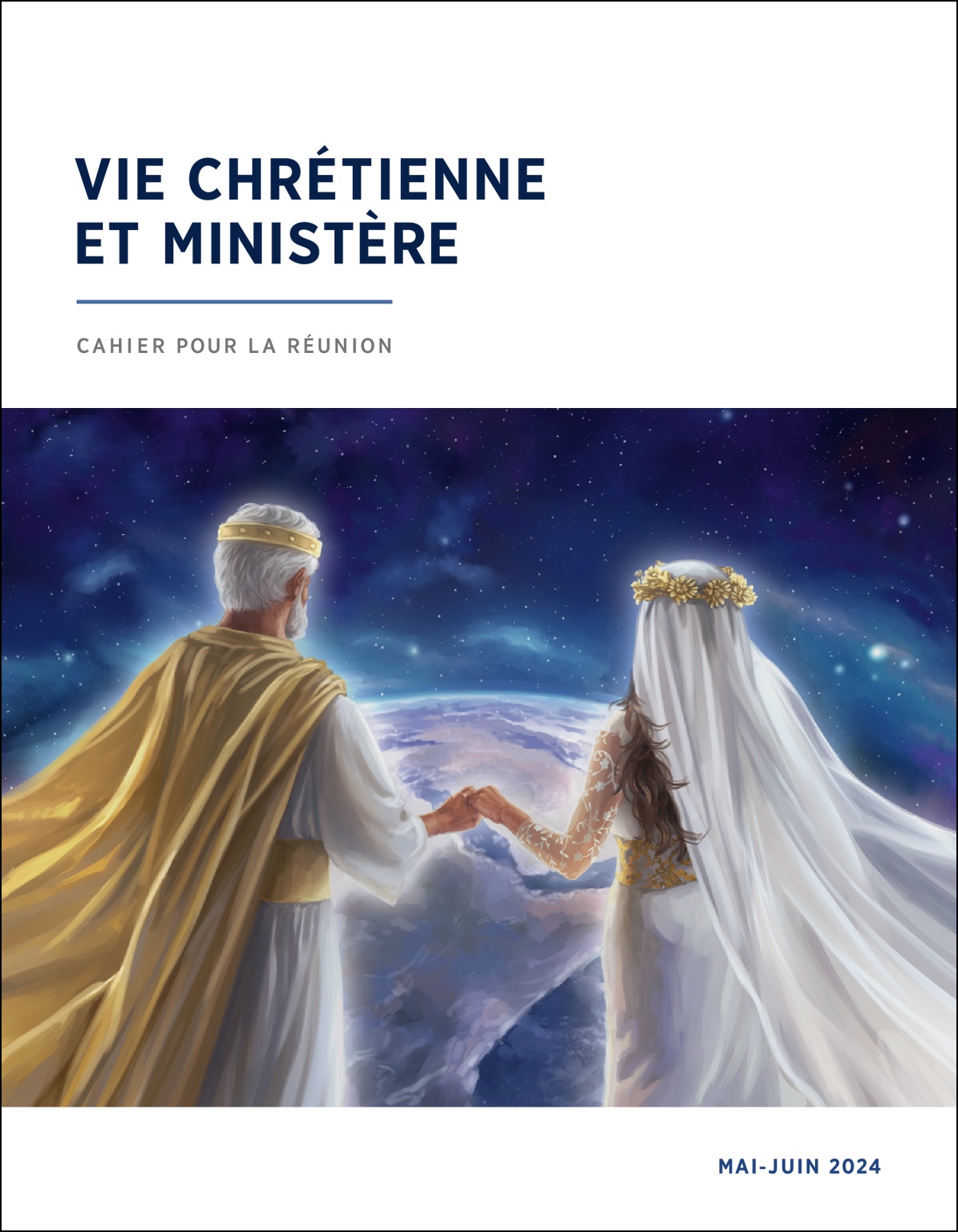 Main dans la main, Jésus et son épouse symbolique regardent depuis le ciel en direction de la terre.