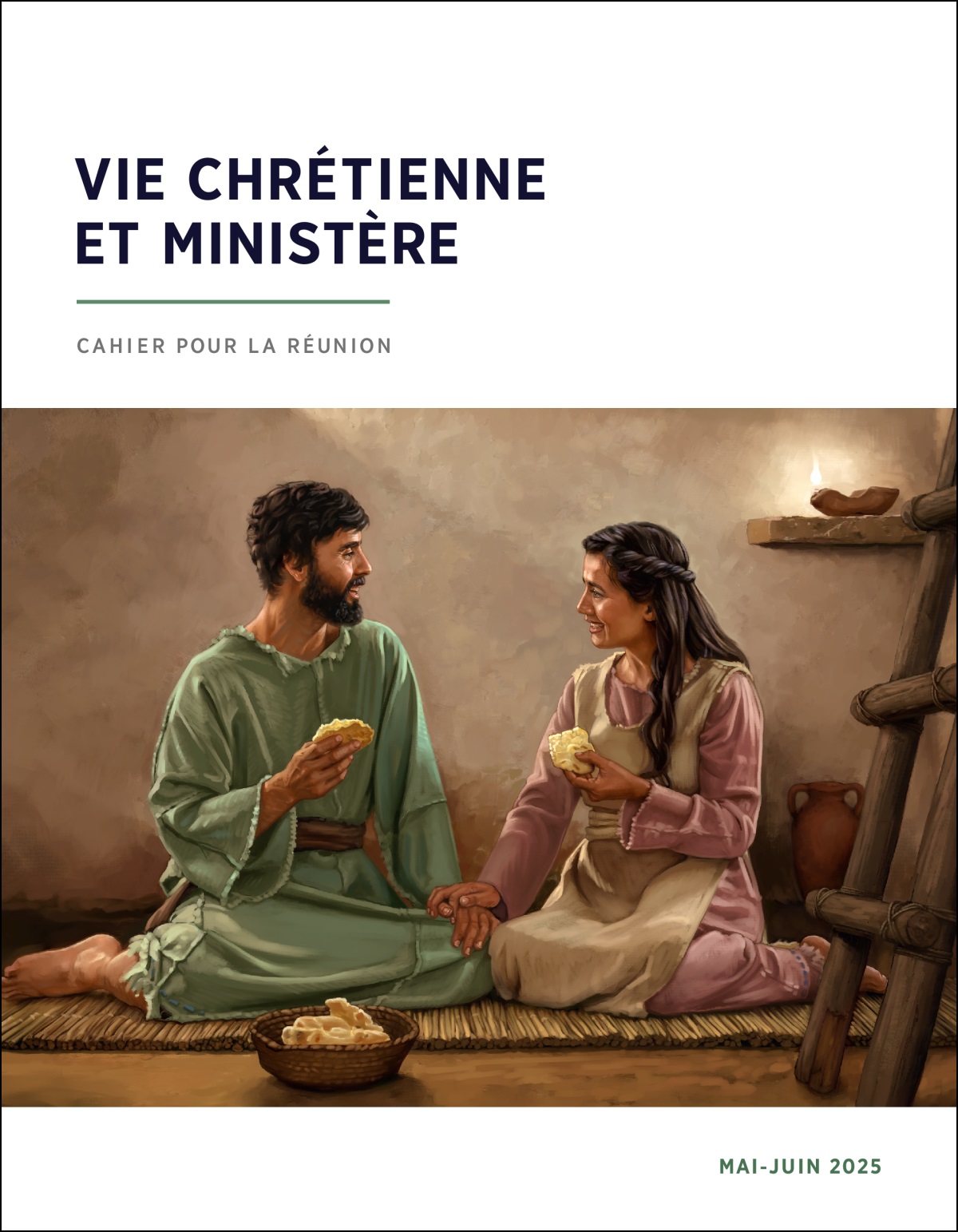 Dans leur modeste logement, un couple israélite prend un repas tout simple, essentiellement constitué de pain.