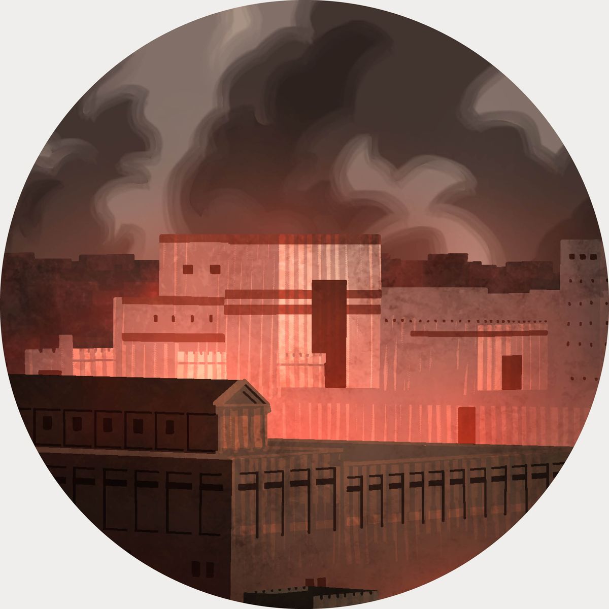 Jérusalem et son temple dévorés par les flammes.