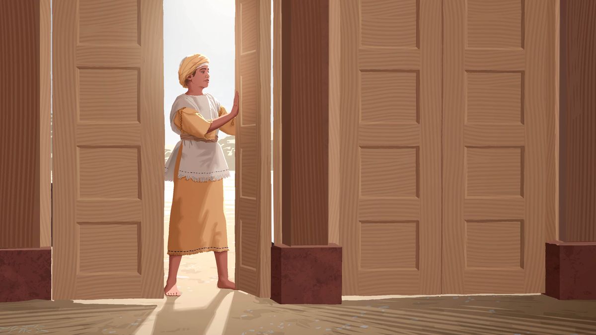 Le jeune Samuel ouvre les portes de la cour du tabernacle.