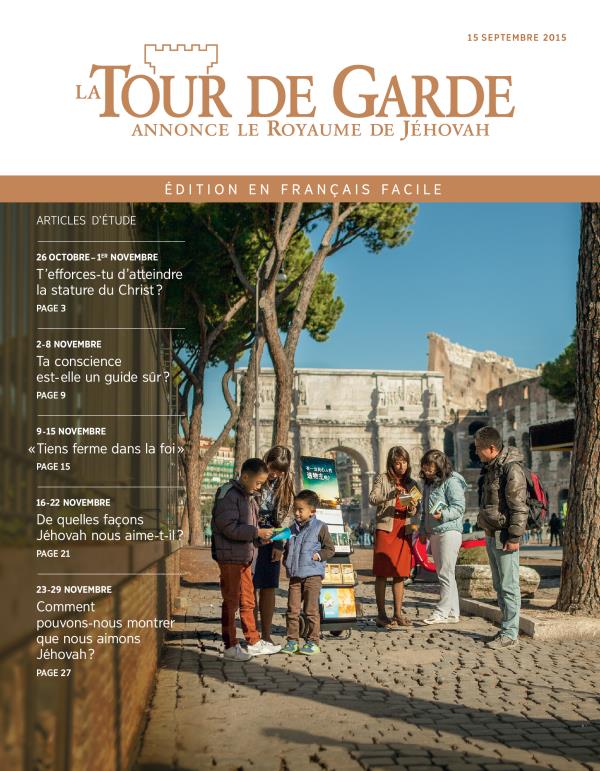 Première page de La Tour de Garde en français facile du 15 septembre 2015