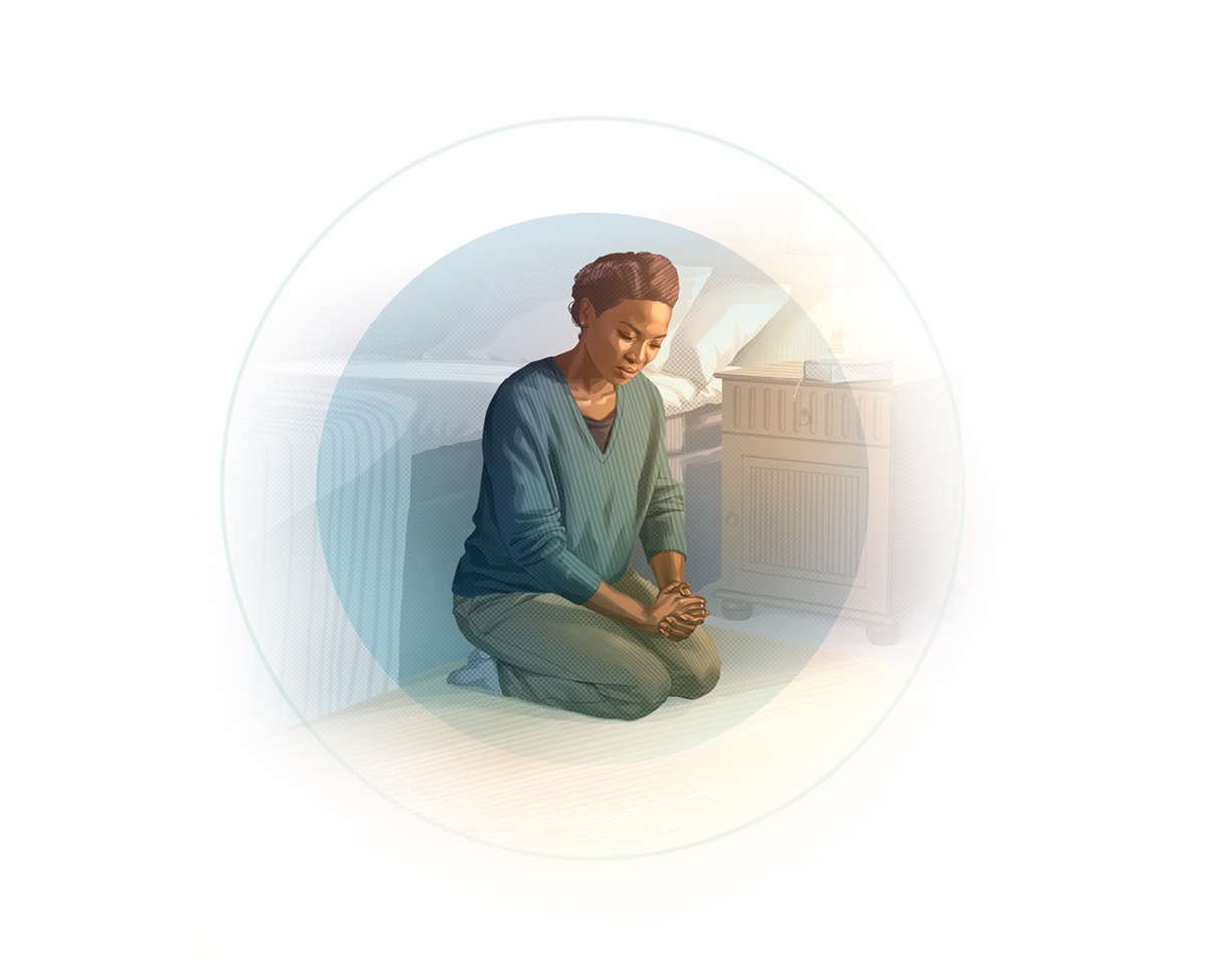 A. Nainen vihkiytyy Jumalalle rukouksessa.