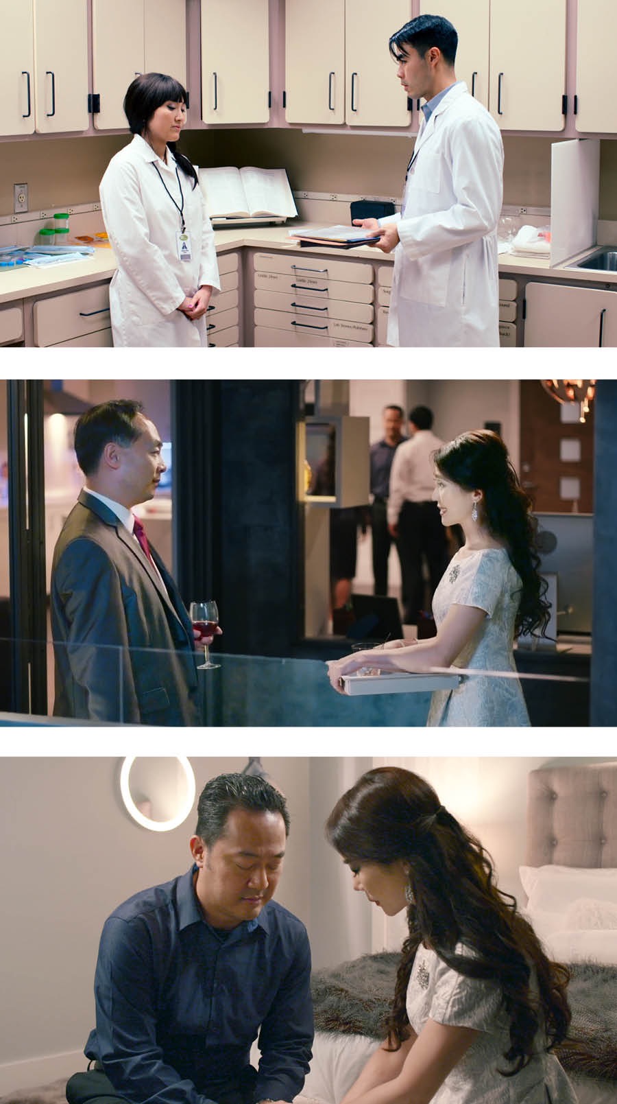 Anna au travail ; Gloria et son oncle ; Brian et Gloria prient ensemble
