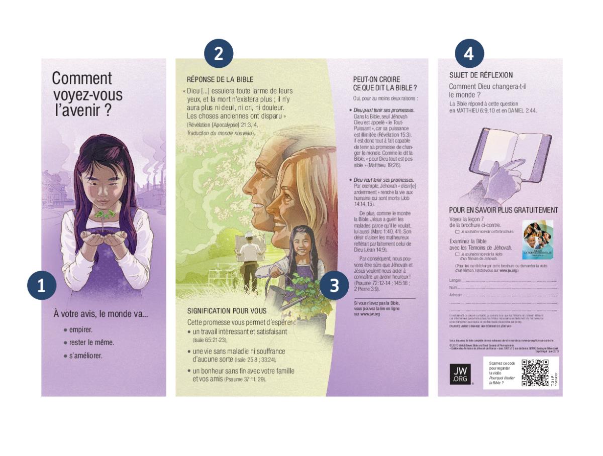 Le tract « Comment voyez-vous l’avenir ? » avec les numéros un à quatre indiquant des caractéristiques du tract.