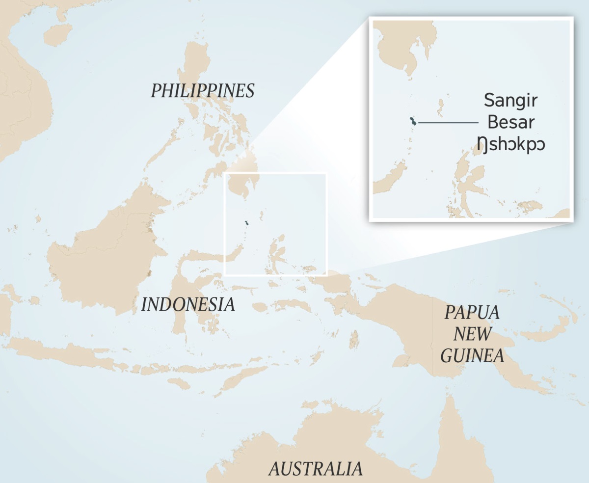 Map ni miitsɔɔ Indonesia kɛ maji ni bɛŋkɛ lɛ. Mfoniri bibioo ni hɔ mli lɛ miitsɔɔ he ni ŋshɔkpɔ bibioo ni atsɛɔ lɛ Sangir Besar lɛ yɔɔ.