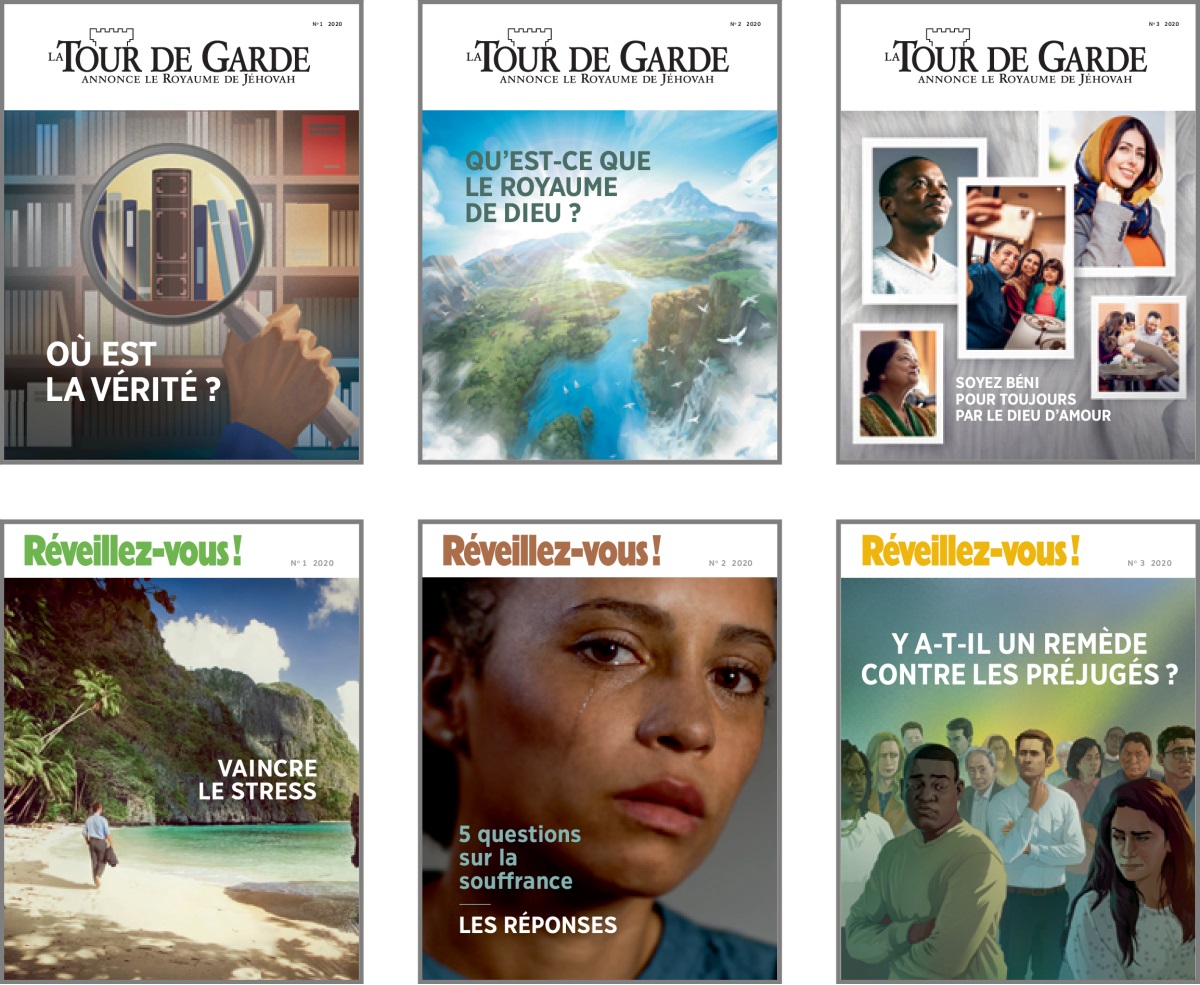 Lalis zimaj : lidé prèmié paj « La Tour de Garde » épi « Réveillez-vous ! » an 2020. 1) « Où est la vérité ? » 2) « Qu’est-ce que le Royaume de Dieu ? » 3) « Soyez bénis pour toujours par le Dieu d’amour. » 4) « Vaincre le stress. » 5) « 5 questions sur la souffrance : les réponses. » 6) « Y a-t-il un remède contre les préjugés ? »