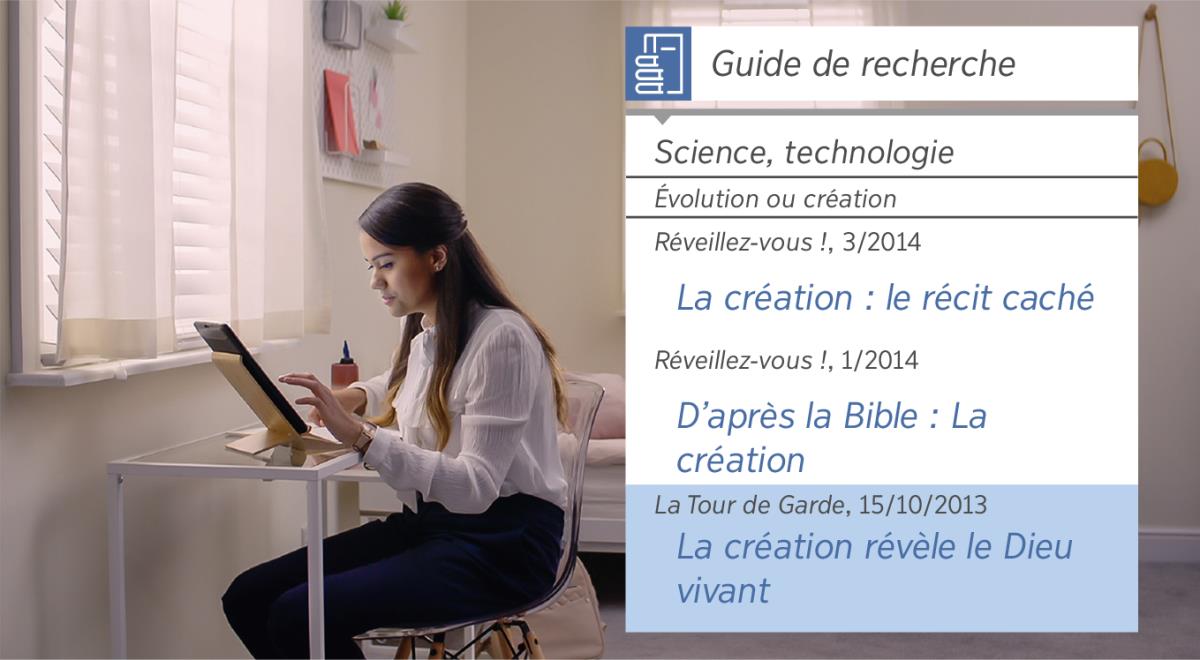 Zimaj ki sòti adan vidéwo-a « Pou risanti lajwa fè disip, annou asèpté Jéova endé nou : Zouti pou chèché ». Nita ka sèvi « Guide de recherche » pou touvé lenfòwmasion asou lakréyasion.
