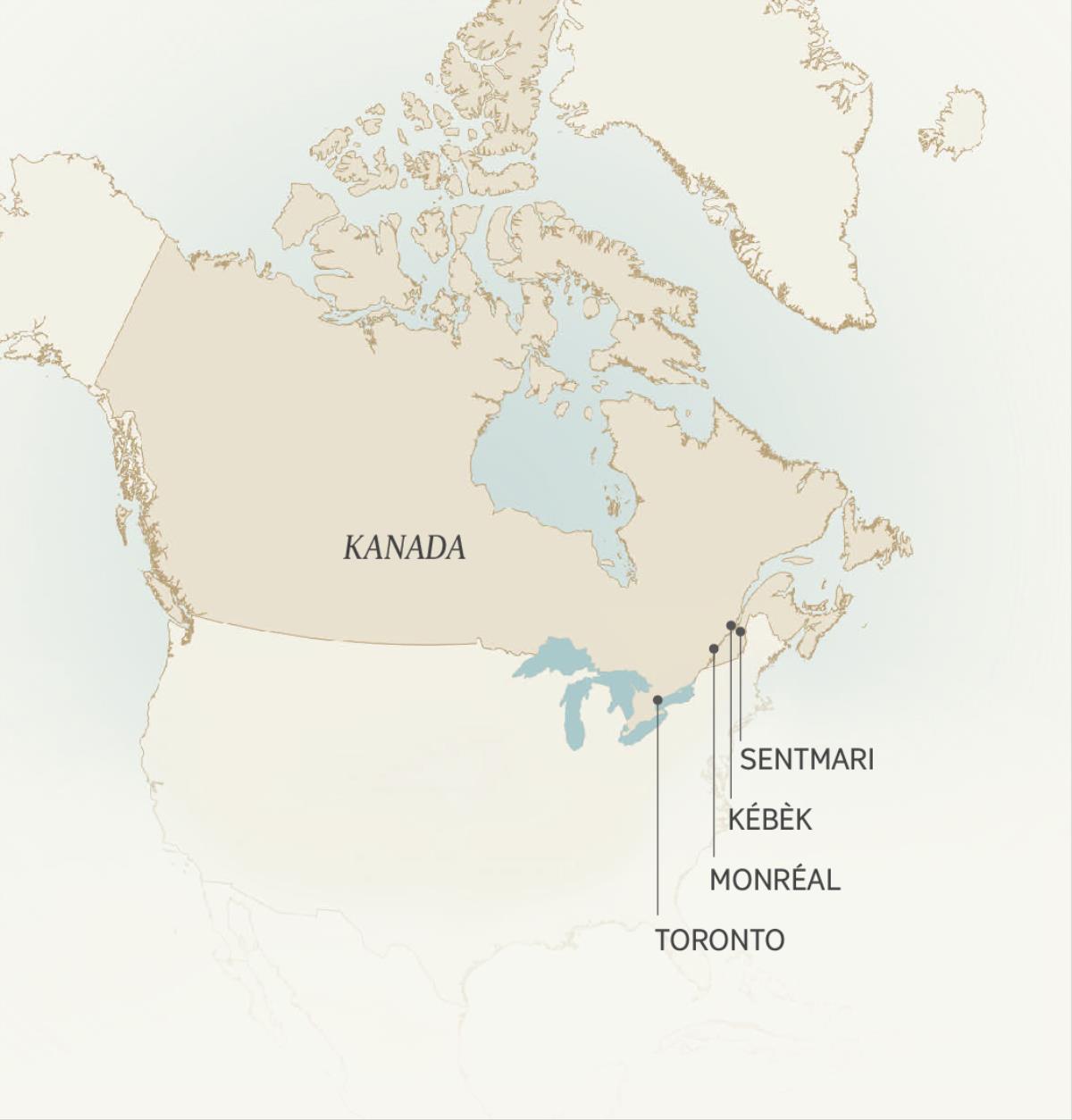 Sé on kat ki ka montré déotwa vil a Kanada kè Léonce Crépeault vizité pannan sèwvis a-y : Sentmari, Kébèk, Monréal é Toronto.