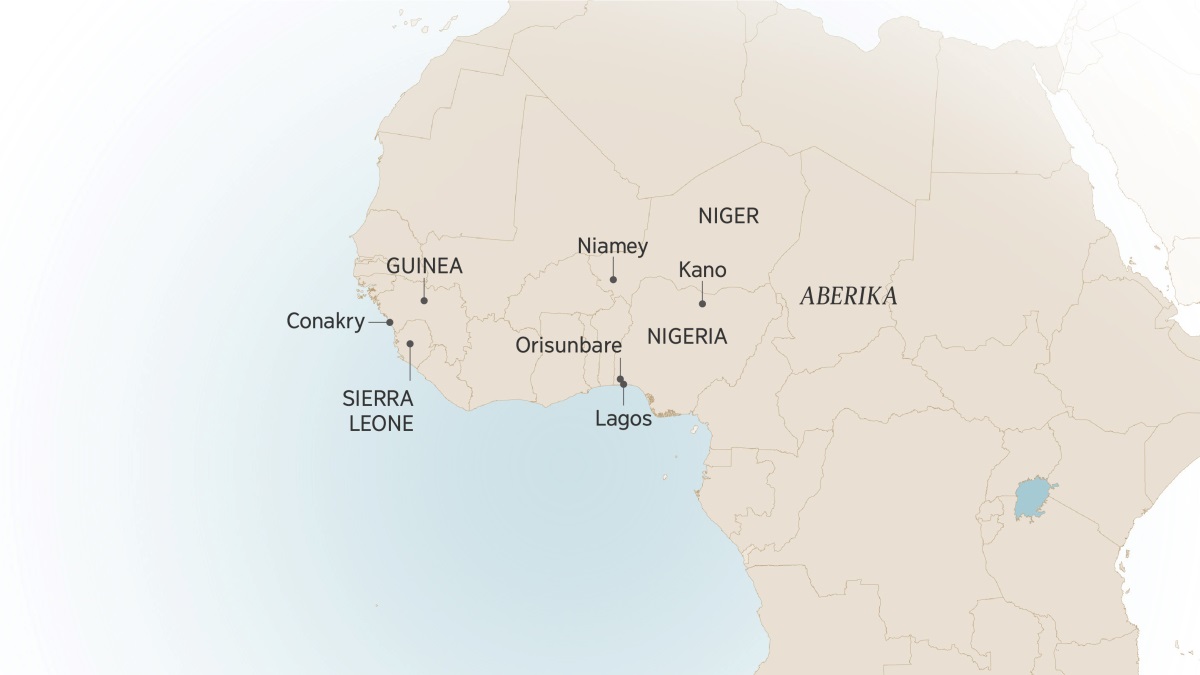Mwaben Aberika Maeao, ae kaotaki iai tabeua taabo ake e maeka ao ni beku iai Israel Itajobi: Conakry, Guinea; Sierra Leone; Niamey, Niger; Kano, Orisunbare, ao Lagos, Nigeria.