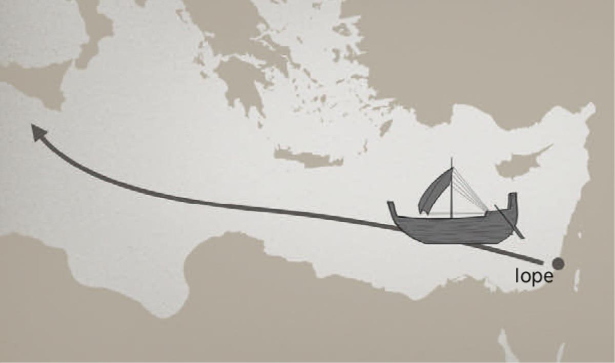 Ruta por mar de Iope a Tárxix