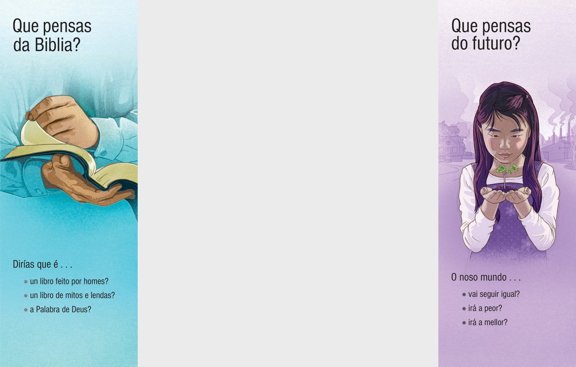 Colaxe: Temas de portada das folliñas. 1. “Que pensas da Biblia?”. 2. “Que pensas do futuro?”.