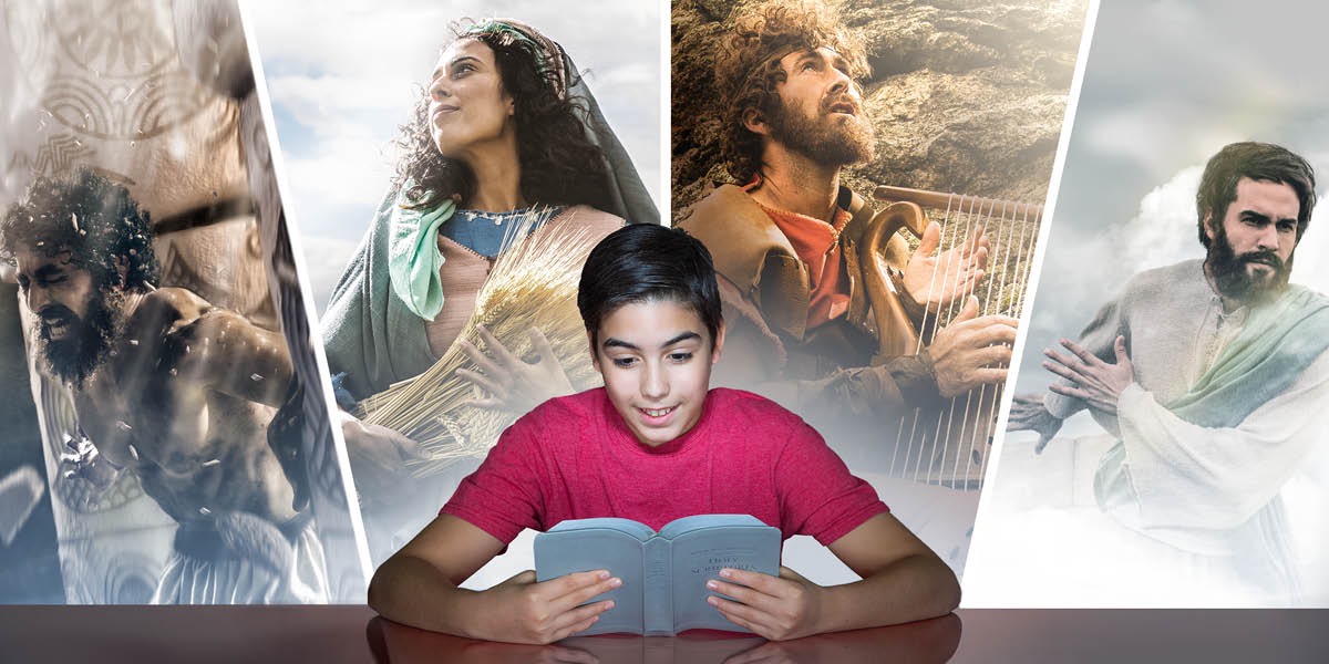 Ein Teenager stellt sich das vor, was er gerade in der Bibel liest