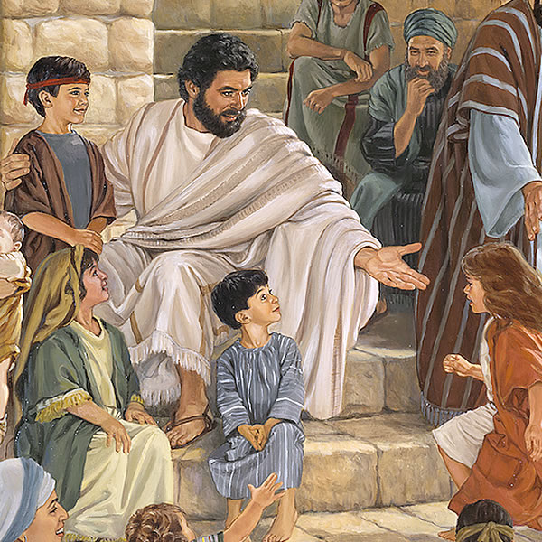 Jesús mostrando bondad a niñas y niños