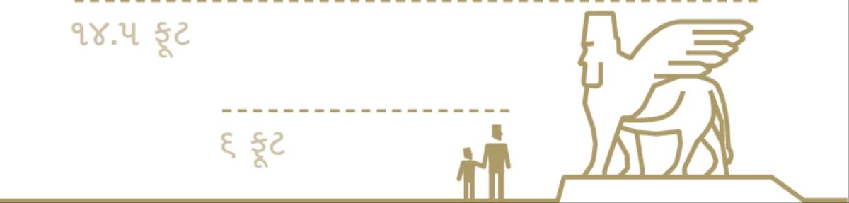 માણસોની ઊંચાઈ (આશરે ૬ ફૂટ) એવા આખલાની ઊંચાઈ (આશરે ૧૪.૫ ફૂટ) સાથે સરખાવવામાં આવી છે, જેને માણસનું માથું હોય અને પાંખો હોય.