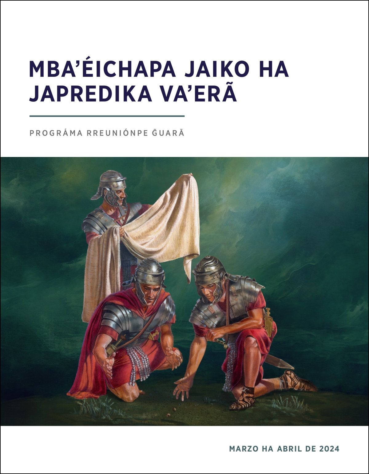 Mokõi soldádo rrománo osortea Jesús ao, peteĩva ojesareko aja pe aóre.