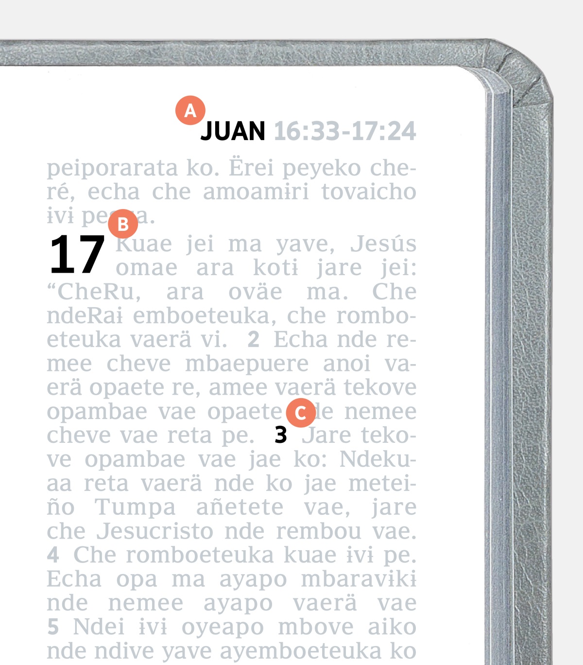 Letra A, B jare C oechauka metei versículo Biblia pegua.