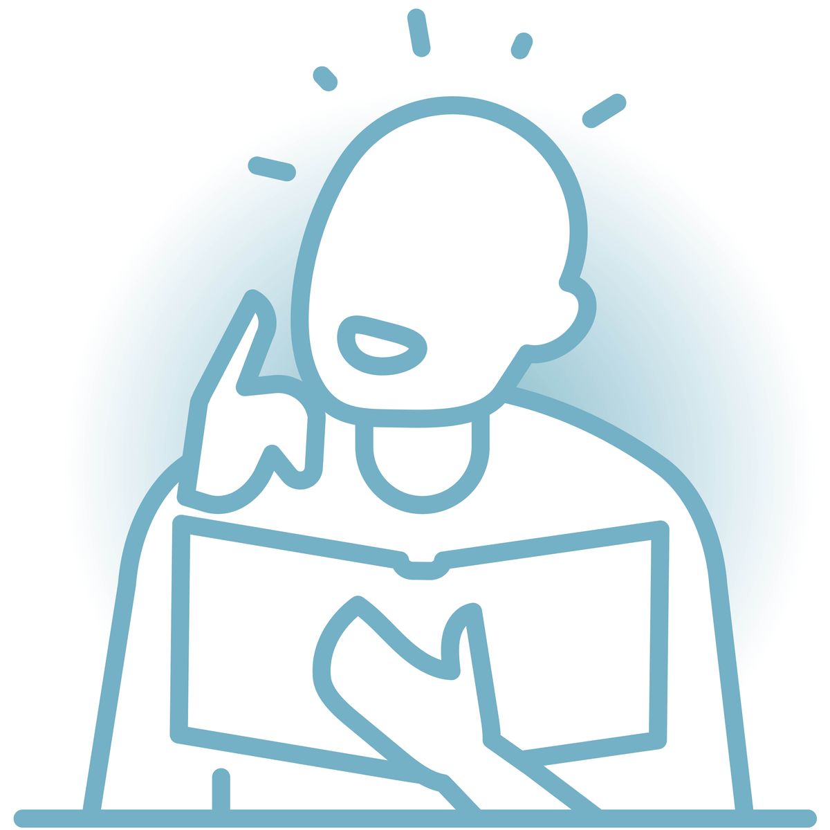 An icon of a person thinking of an idea while reading the Bible.