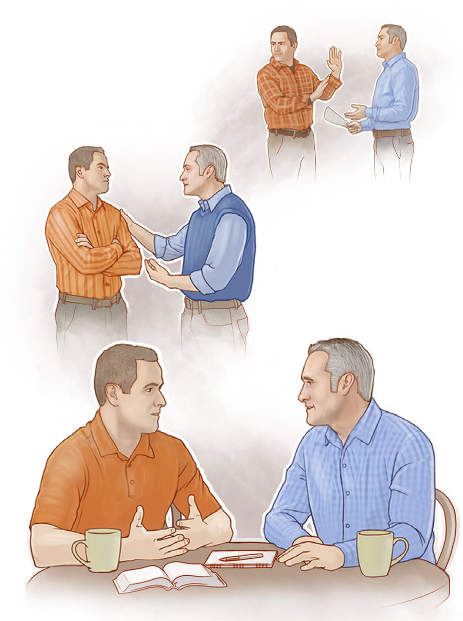 שני אחים נעזרים בכתבי־הקודש כדי לשוחח על בעיה שהייתה ביניהם,‏ והם סולחים זה לזה