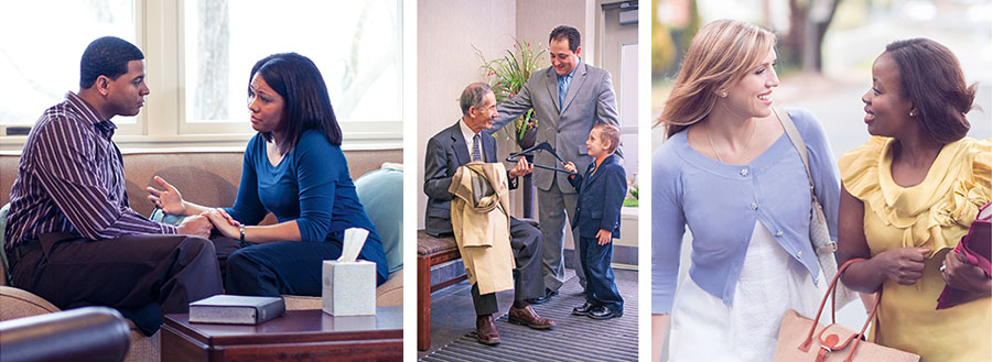 שתי אחיות מגזעים שונים מבשרות יחד;‏ ילד ואביו מברכים לשלום אח מבוגר באולם המלכות;‏ בעל מקשיב לאשתו בתשומת לב