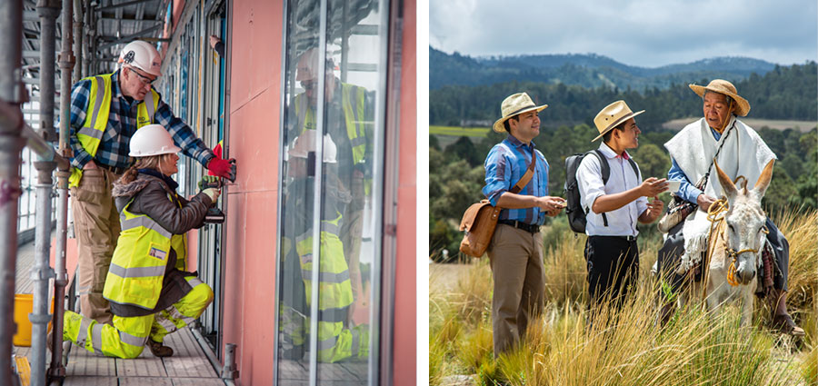 סדרת תמונות:‏ אחים ואחיות בשירות המורחב.‏ 1.‏ שני חלוצים מבשרים לאדם הרוכב על חמור.‏ 2.‏ אח ואחות מבצעים עבודות בנייה.‏