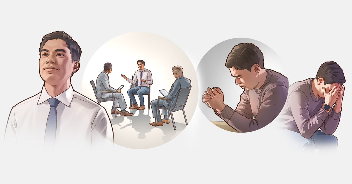 סדרת תמונות:‏ 1.‏ אח צעיר מסתיר את פניו בעצב עמוק.‏ 2.‏ הוא מתפלל.‏ 3.‏ הוא נפגש עם שני זקני קהילה.‏ 4.‏ הוא מחייך כי המצפון שלו נקי.‏