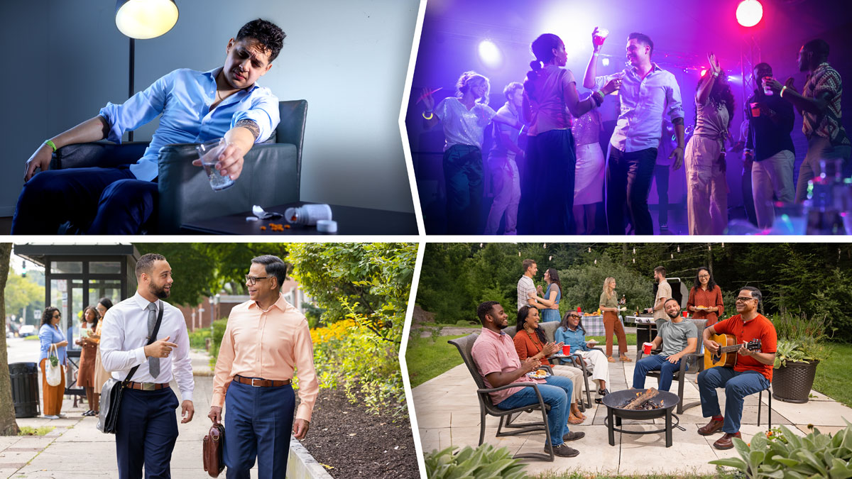 סדרת תמונות:‏ השוואה בין החלטות גרועות של אדם שאינו עד־יהוה לבין ההחלטות הטובות של כמה אחים ואחיות.‏ 1.‏ גבר רוקד במועדון לילה ובידו יש משקה אלכוהולי.‏ 2.‏ מאוחר יותר הוא מרגיש לא טוב ולוקח תרופה.‏ 3.‏ אחים ואחיות במפגש חברתי בחצר בשעות אחר הצהריים.‏ הם נהנים משירה,‏ ריקודים ואוכל.‏ 4.‏ למחרת הם יוצאים ביחד לשירות.‏