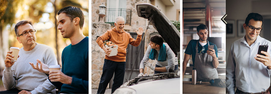 סדרת תמונות:‏ 1.‏ זקן־קהילה כותב הודעה לאח לא־פעיל.‏ האח הלא־פעיל קורא את הודעתו של זקן־הקהילה בזמן הפסקה מהעבודה.‏ 2.‏ זקן־קהילה אחר מביא לאח הלא־פעיל מתנה,‏ ארגז פירות.‏ האח הלא־פעיל מטפל ברכב שלו.‏ 3.‏ זקן־קהילה אחר מקשיב לאח הלא־פעיל בשעה שהם יושבים בחוץ ונהנים מכוס קפה.‏