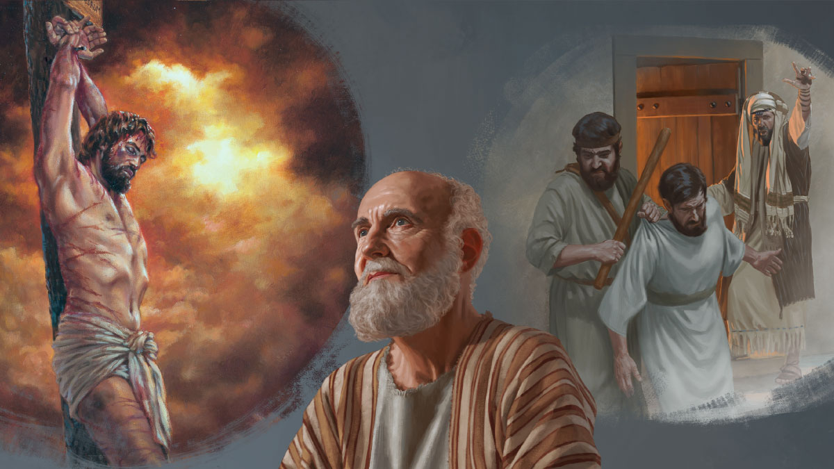 סדרת תמונות:‏ 1.‏ השליח פאולוס שקוע בהרהורים.‏ 2.‏ הוא נזכר במקרה שאירע לפני שנים שבו הורה לשוטר לגרור משיחי מביתו.‏ 3.‏ הוא מהרהר במותו של ישוע על עמוד ההוקעה.‏