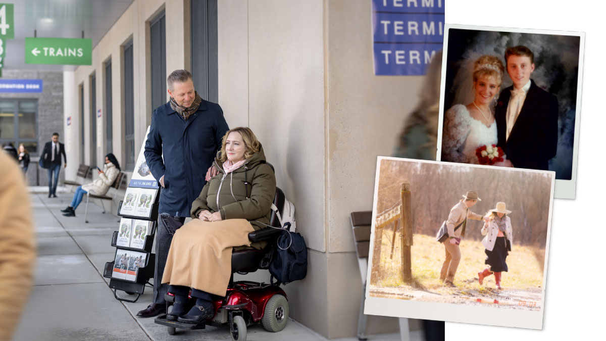 סדרת תמונות:‏ בעל נשאר נאמן לאשתו במשך שנים רבות.‏ 1.‏ הוא ואשתו ביום חתונתם.‏ 2.‏ זמן מה לאחר מכן,‏ הם יוצאים לשירות יחד בשטח מרוחק.‏ 3.‏ כיום הם מבשרים בעגלות.‏ הבעל עומד לצד אשתו שסובלת מבעיה בריאותית,‏ הוא שם את ידו על כתפה.‏ אשתו יושבת על כיסא גלגלים ממונע והיא נושמת בעזרת בלון חמצן.‏