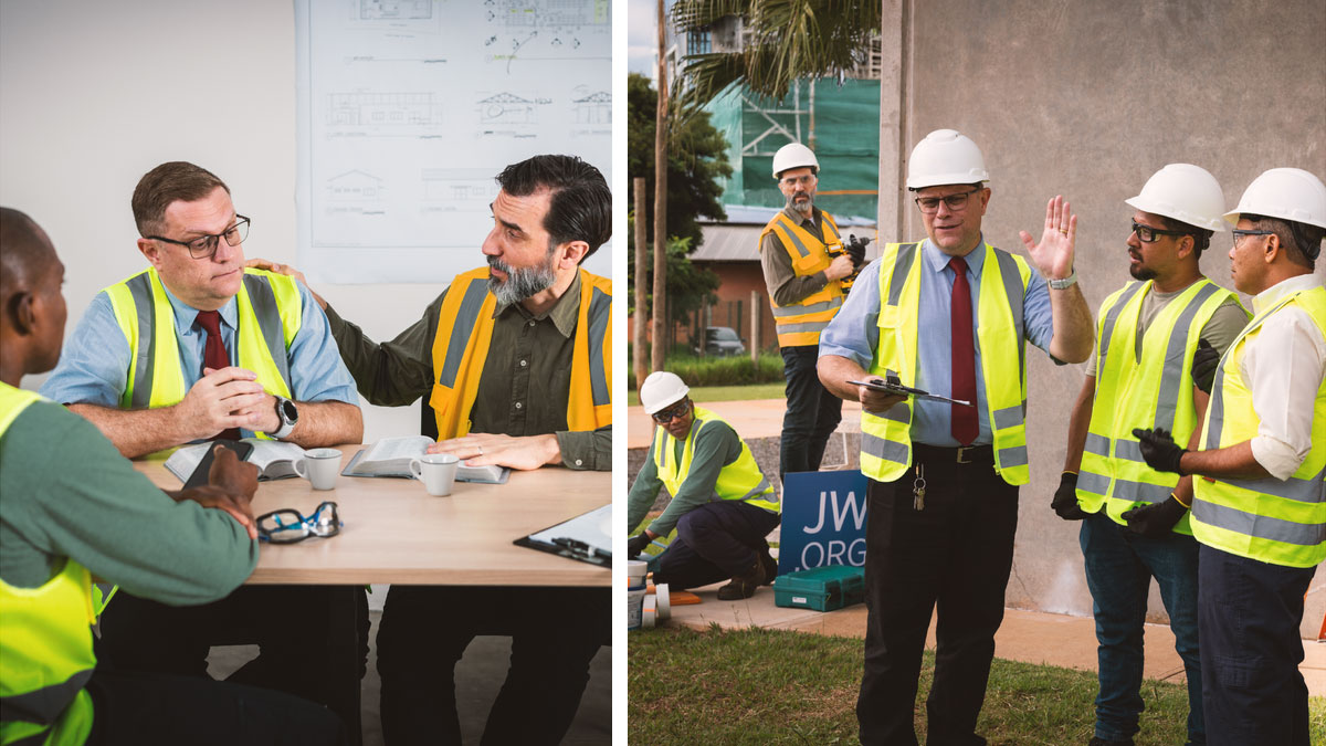 סדרת תמונות:‏ אחראי צוות בפרויקט בנייה תיאוקרטי מקבל את התיקון שהוא זקוק לו.‏ התמונות האלה חוזרות על עצמן בהמשך הפרק.‏