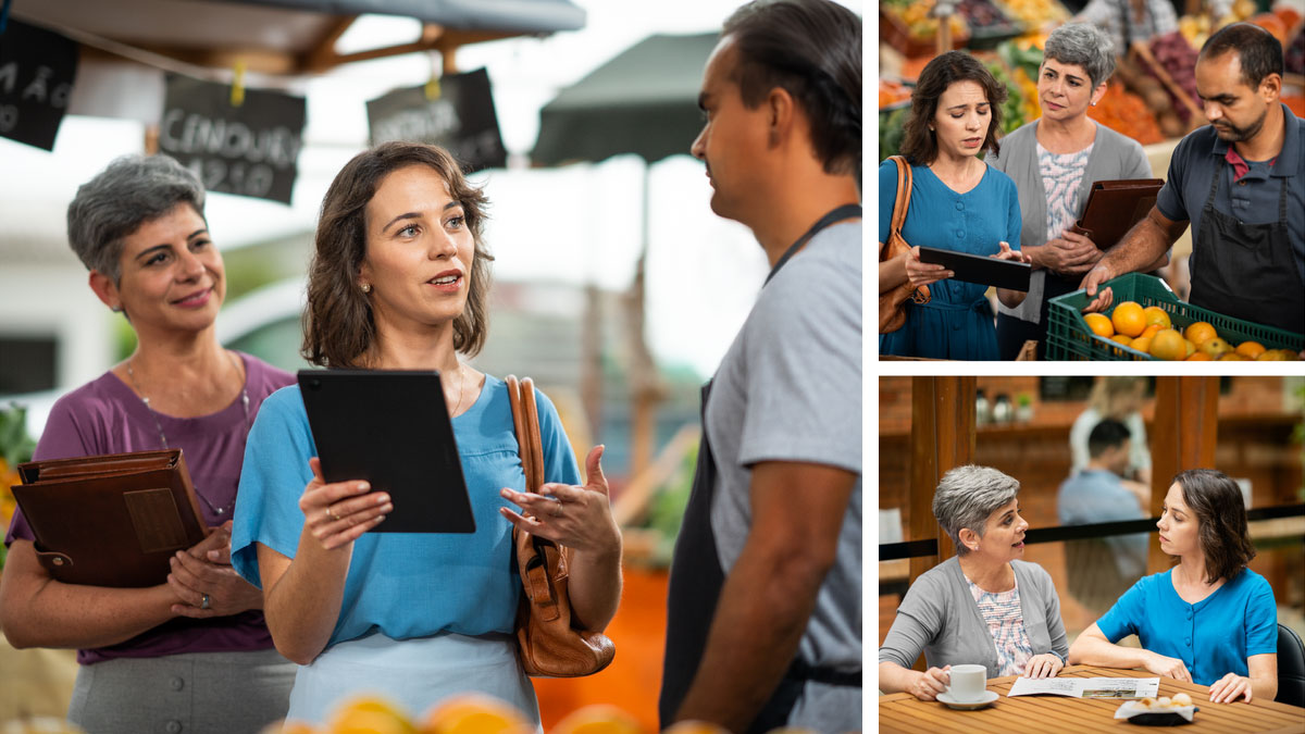 סדרת תמונות:‏ אחות בוגרת עוזרת לאחות אחרת להשתפר בשירות ולגלות יותר ביטחון.‏ שלוש התמונות הבאות מראות כל מצב בנפרד.‏